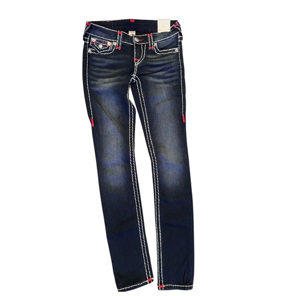 True Religion Women’s Dark Indigo Denim Skinny Flap Jeans Size 25 NWT - Picture 2 of 7
